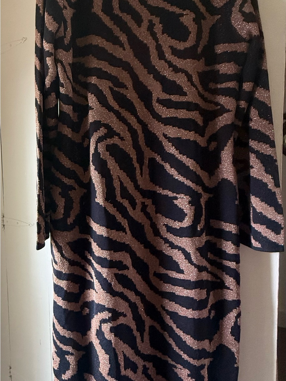 Express Metallic Brown and Black Zebra Knit Pullover